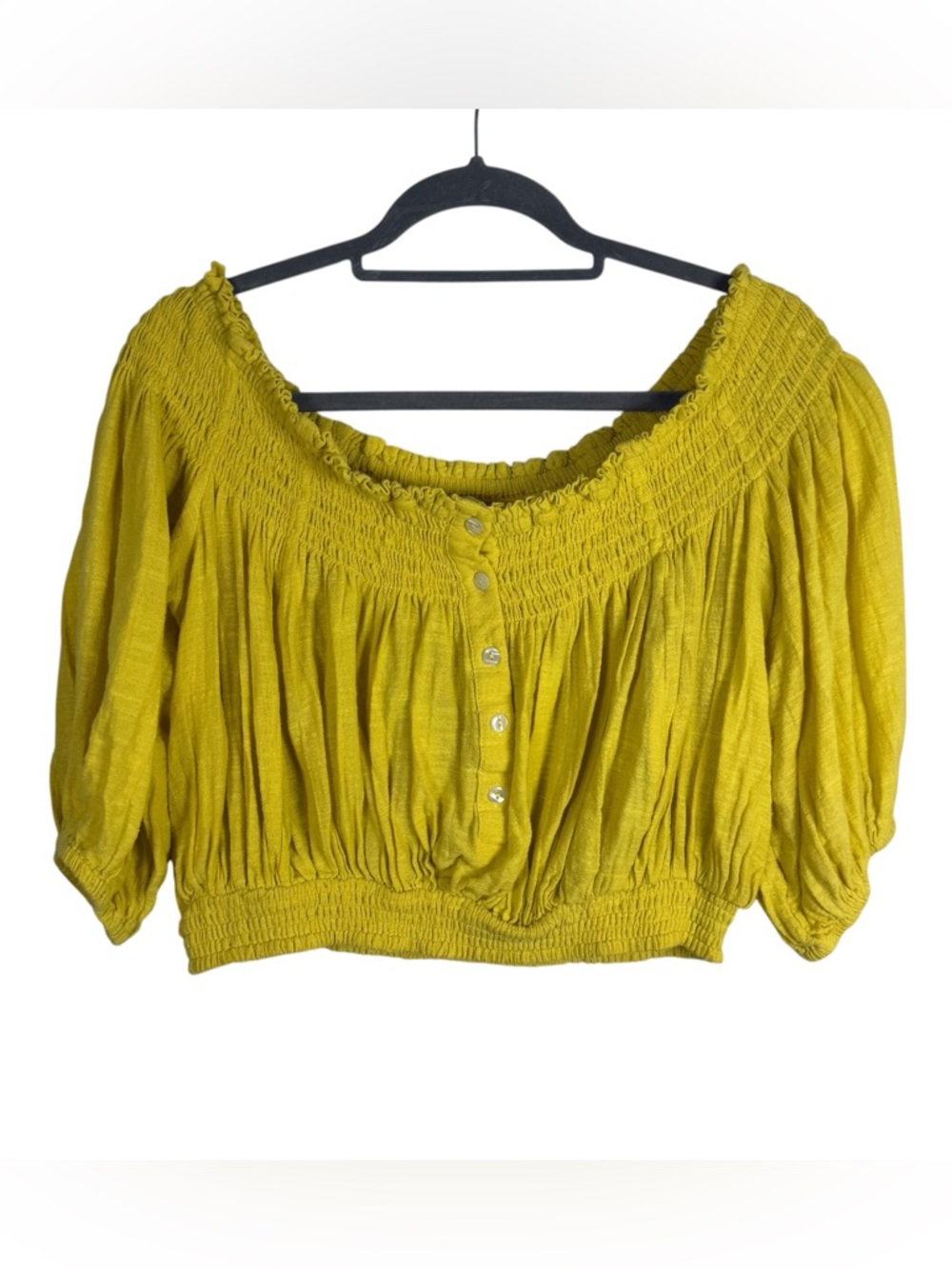 We The Free Citrus Dance Til Dawn Smocked Off Shoulder‎ Crop Top Size Medium